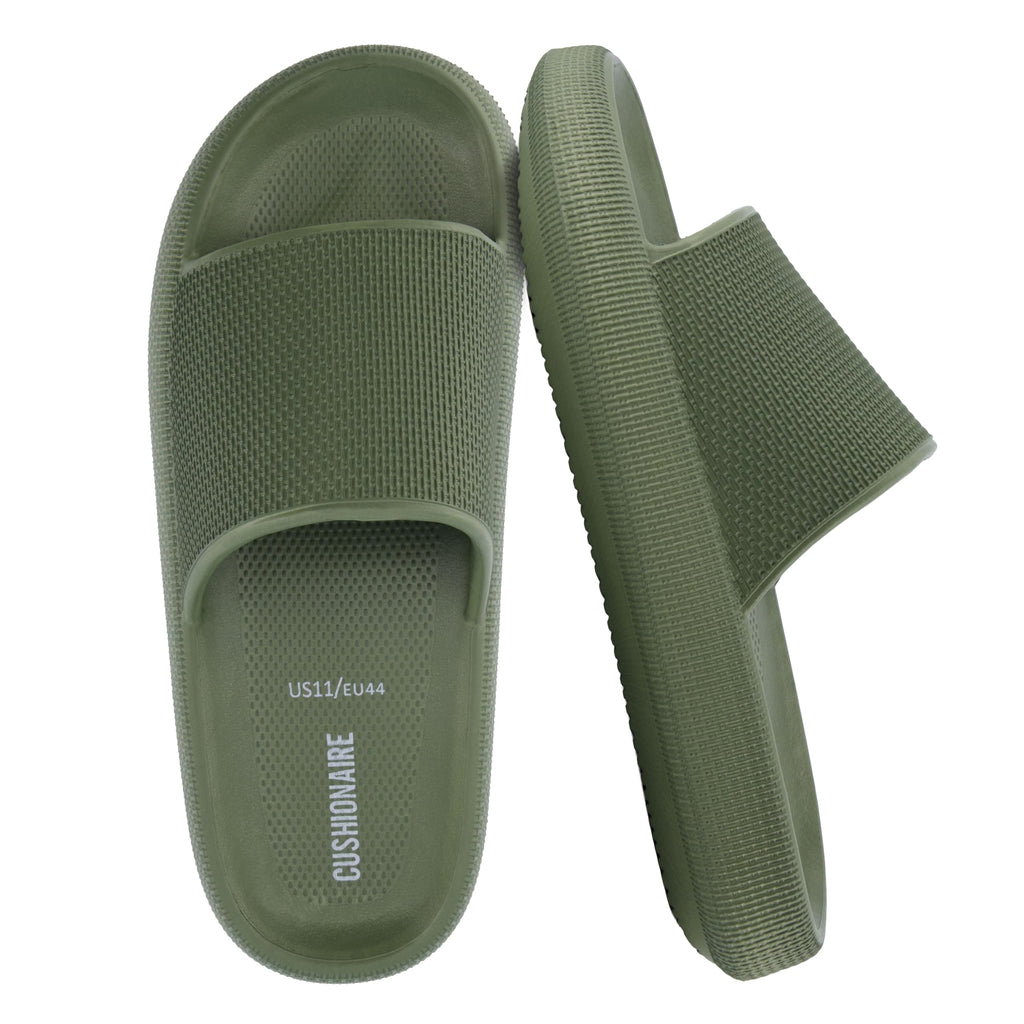 CUSHIONAIRE Feather EVA Mens Sandals – Slip On Recovery Slides, Lightweight Water Shoes for Men, GREEN 12