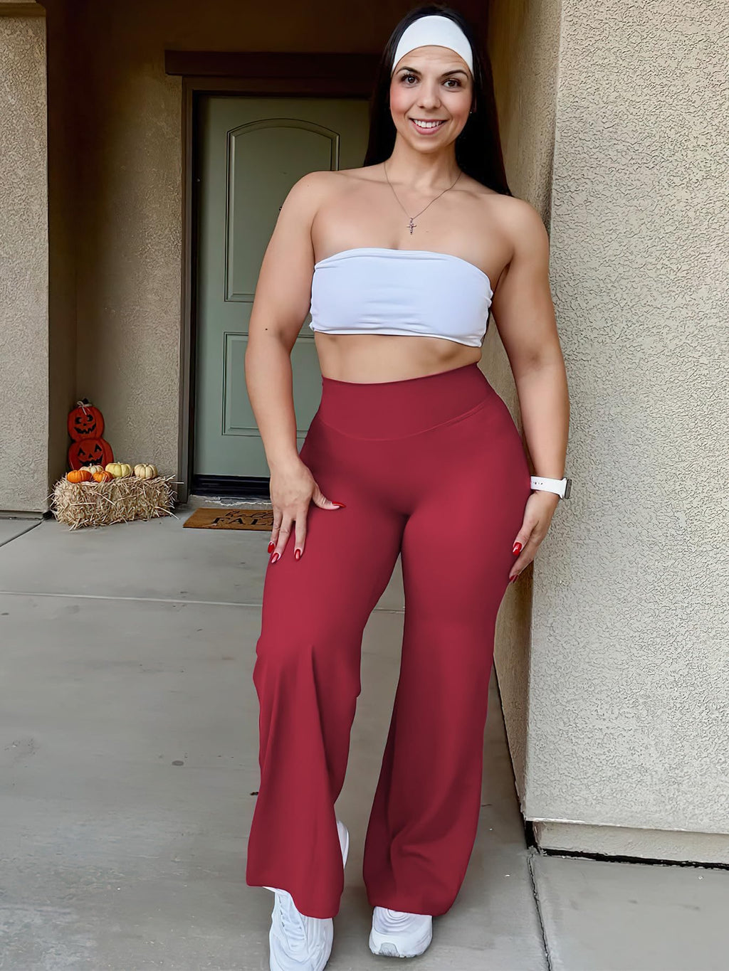 YEOREO Workout Leggings Womens No Front Seam Straight Leggings 29" High Waist Buttery Eddiy Gym Yoga Pants Ancora Red S