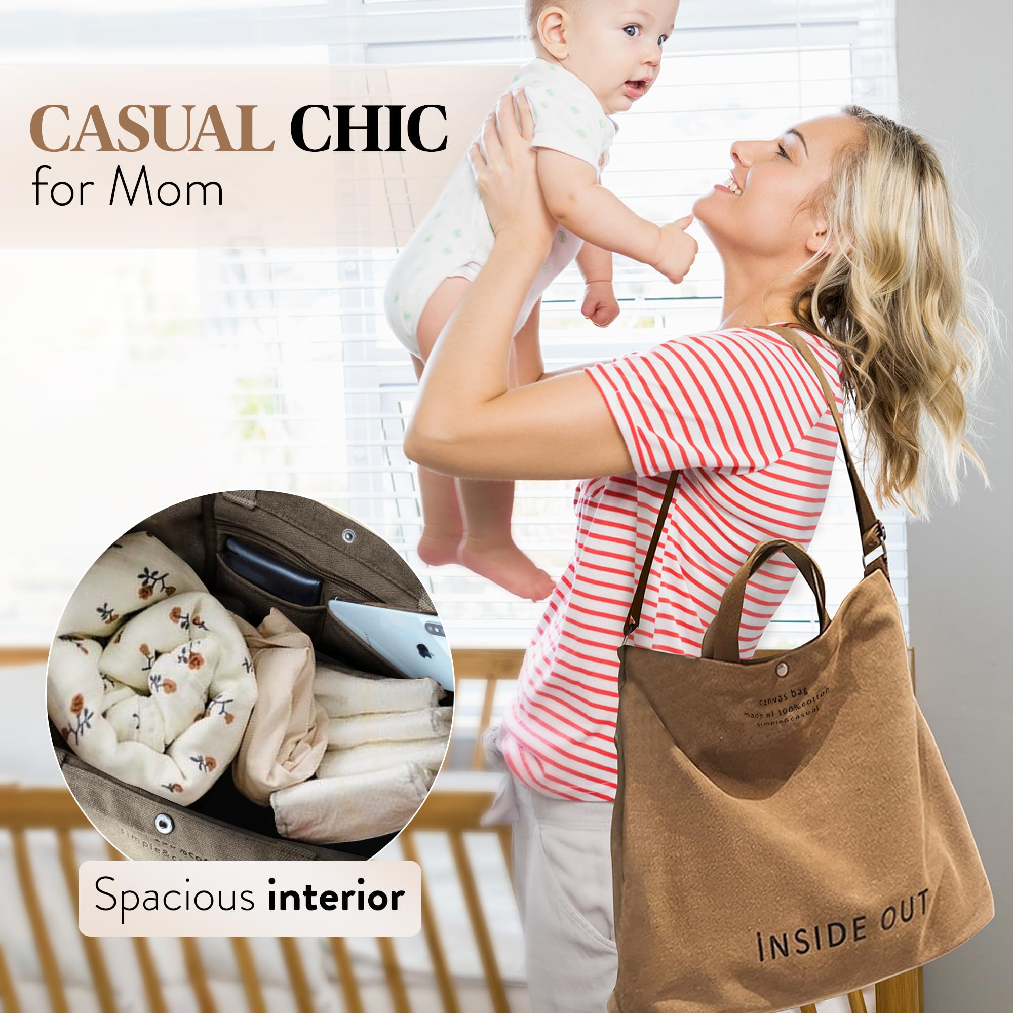 Large Tote Bag for Women, Canvas Bag Women Gift, Fashion Crossbody 16oz Cotton Bag, Large Capacity Shoulder Bag