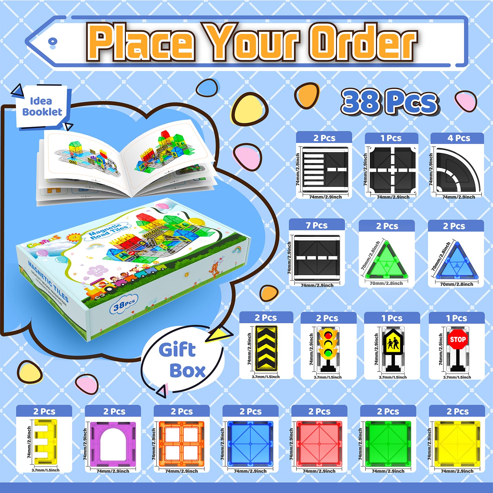 Magnetic Tiles - Road Set, Magnetic Building Blocks, Preschool Montessori Toys Gift for 3+ Year Old Boys and Girls, Sensory Christmas Toys for Kids Aged 3-5 and 4-8, Ideas for Toddler with Autism