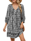 Qearal Summer Dresses for Women 2026 Vacation, 3/4 Sleeve Loose Tunic Dress Boho Beach Sun Dress Knee Length Black XL