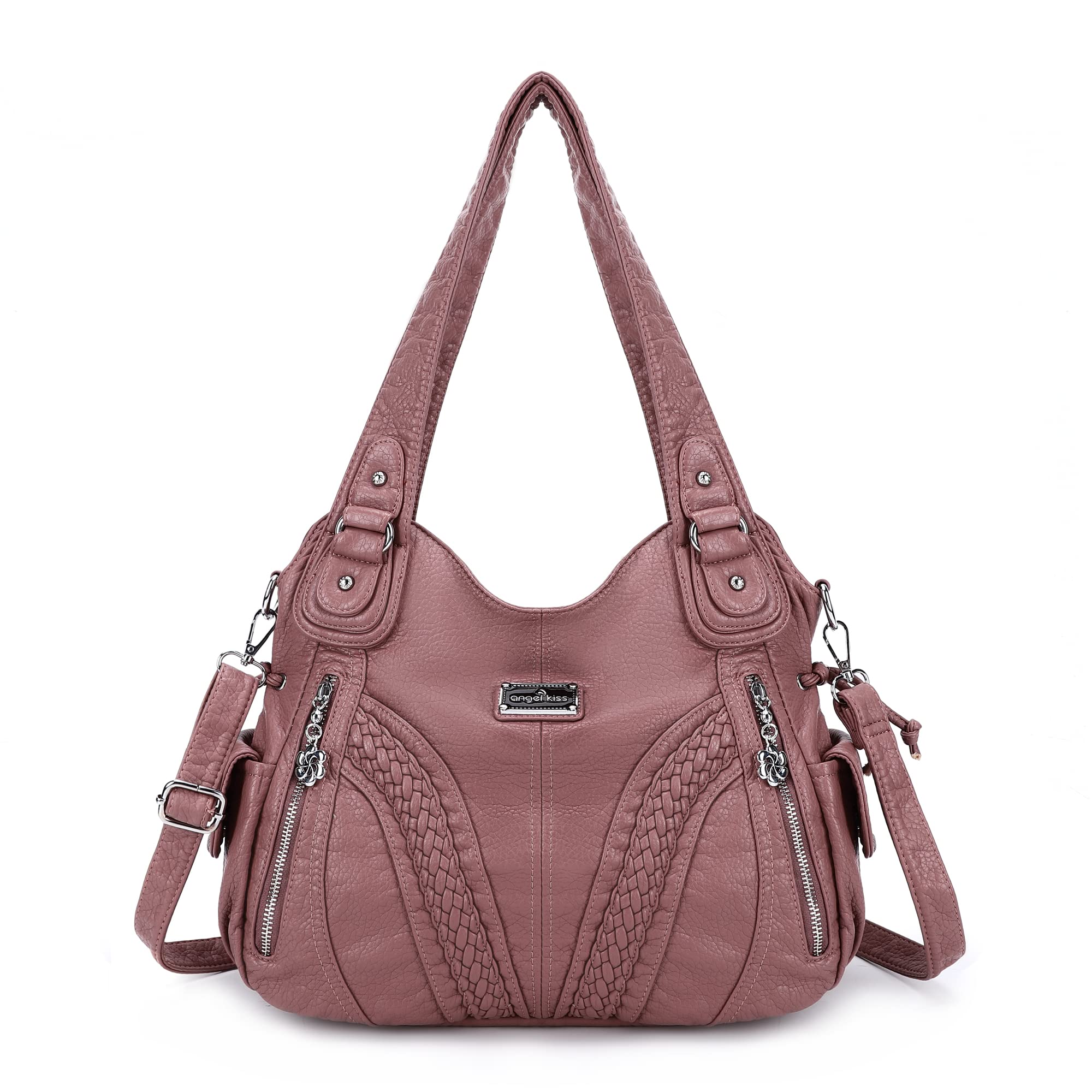 Purses and Handbags Women Fashion Tote Bag Shoulder Bags Top Handle Satchel Purses Washed Synthetic Leather Handbag… 1-1#d.pink 13.8 * 4.7 * 11.8 inches