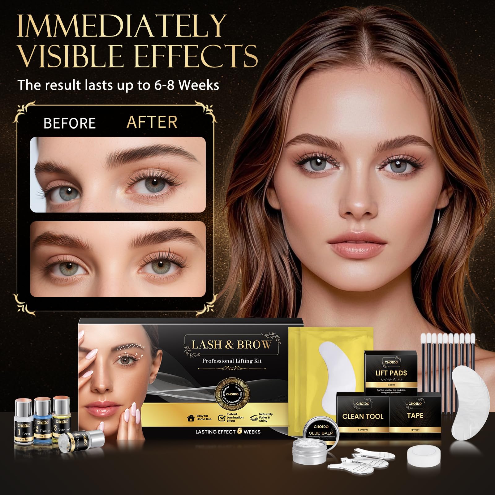 Lash Lift Kit - Eyebrow Lamination Kit, Eyelash Perm Kit, Professional Eyelash Curling Lash Extension & Eyebrow Lift 2 in 1 Kit, Eyelash Lift Kit Easy to Use at Home Diy & Salon, Lasts For 6-8 Weeks
