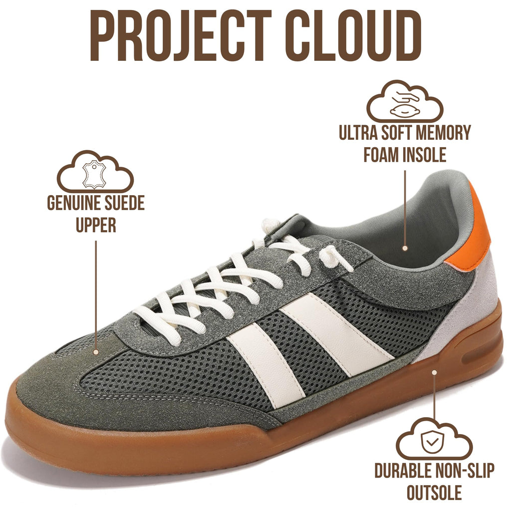 Project Cloud Sneakers for Men - 100% Genuine Leather Mens Casual Shoes Memory Foam Insole Mens Sneakers - Non Slip Outsole Dress Sneakers Men (HISVERDY,Olive,10)