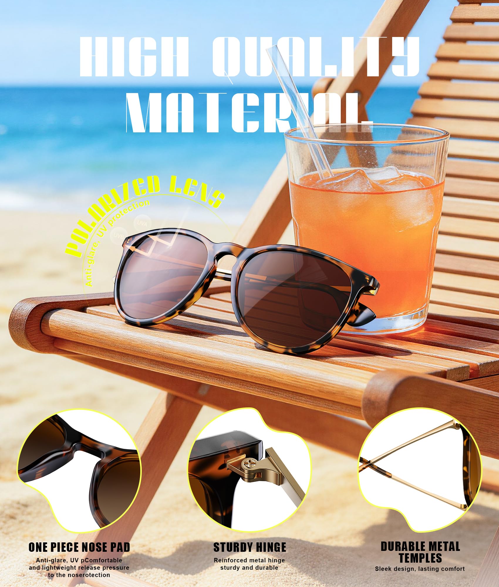 QALLY Sunglasses Womens Polarized Sunglasses-Women: Retro Round Sun Glasses with UV400 Protecion Trendy 3 Pack