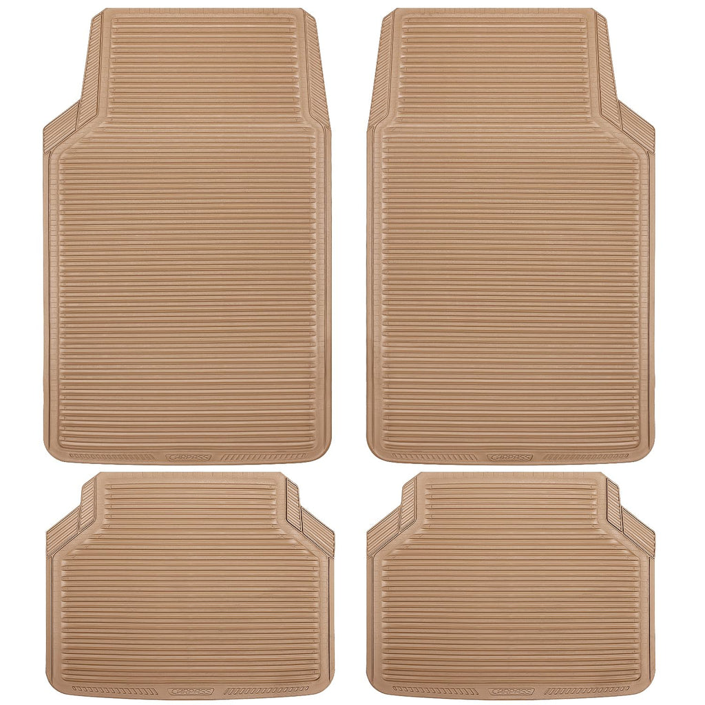 CAR PASS Rubber Floor Mats - All Weather, Full Set 4-Piece, Waterproof Automotive Mats Trim to Fit Most Cars, Sedans, SUVs, Vans - Heavy Duty Anti-Slip Easy Clean, All Beige