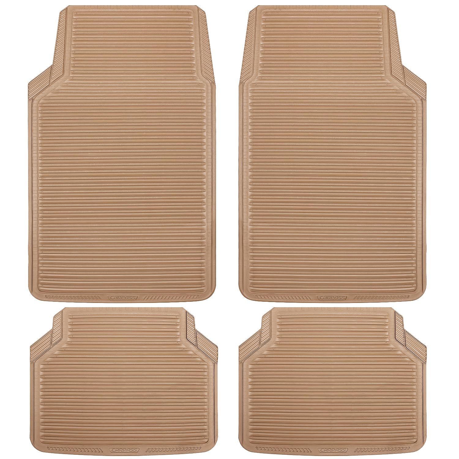 CAR PASS Rubber Floor Mats - All Weather, Full Set 4-Piece, Waterproof Automotive Mats Trim to Fit Most Cars, Sedans, SUVs, Vans - Heavy Duty Anti-Slip Easy Clean, All Beige
