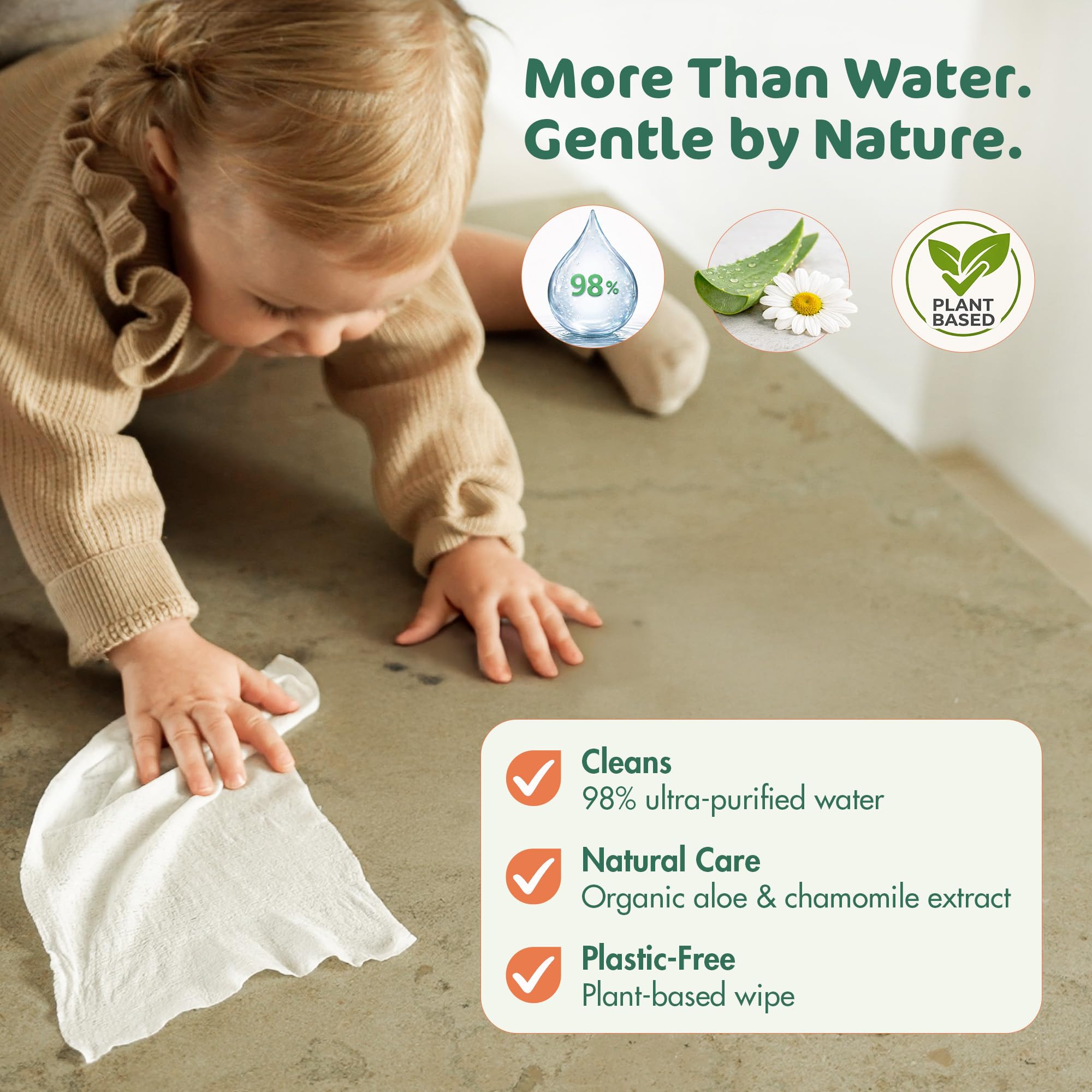 Naty Baby Wipes | 98% Water, Hypoallergenic & Natural for Sensitive Skin | Unscented, Plant-Based, Fragrance-Free | Plastic-Free & Compostable | Newborn & Toddler Diaper Wipes | 672 Count (12 Packs)