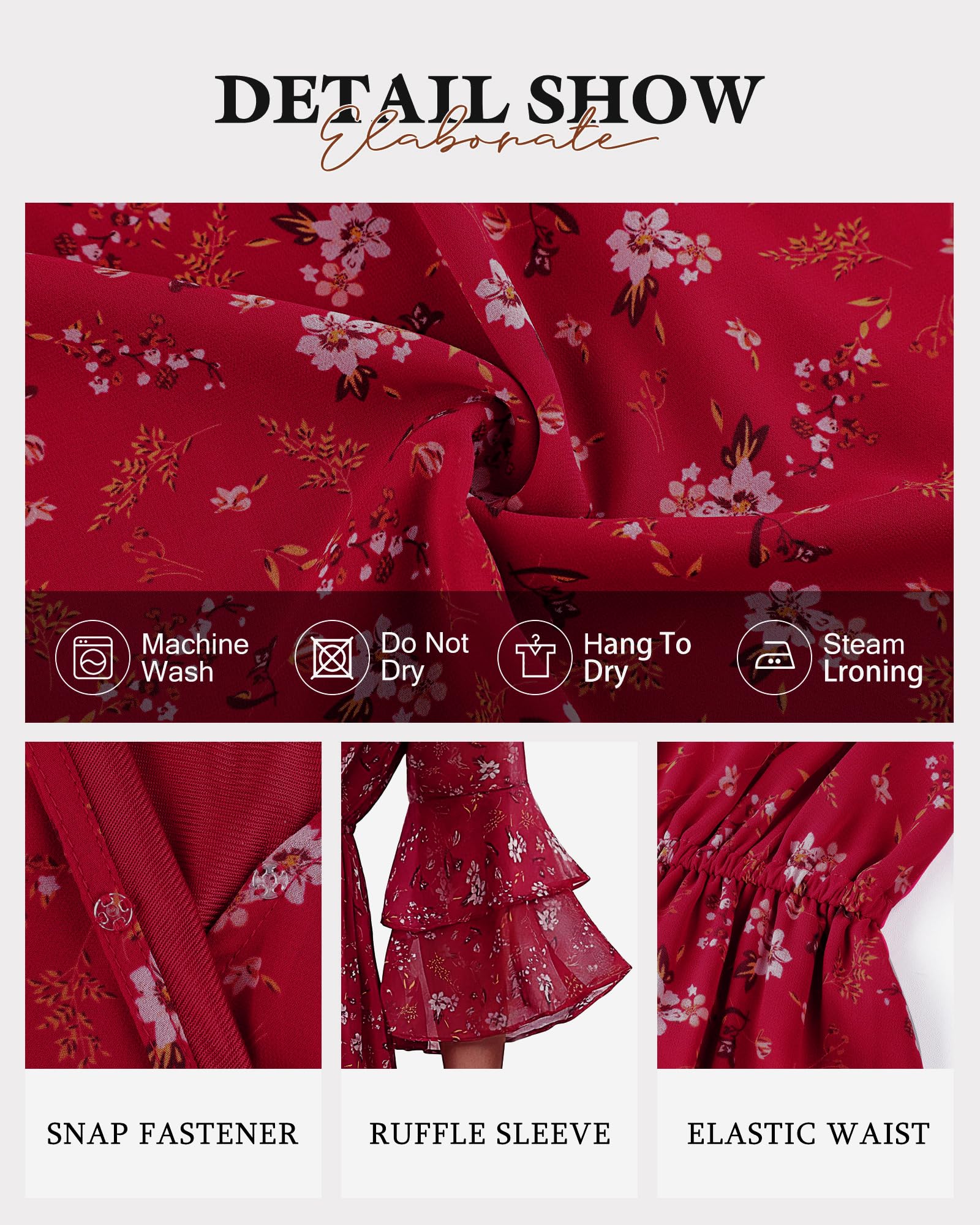 Bebonnie Dresses for Women 2026 Elegant Classy: Curvy Women 3/4 Ruffle Sleeve Spring Summer Wrinkle Free Flowy Boho Dress Chiffon Formal Beach Vacation Wedding Graduation Mini Dresses Multi Red XXL