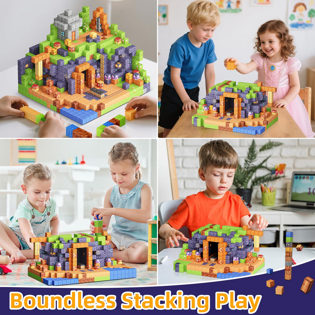 Minoskia Magnetic Blocks, 150 PCS Magnetic Building Blocks Sensory Toys for 3-5 4-6 5-7 6-8 Year Old Boys Girls Easter Birthday Gifts Travel Outdoor Kids Games