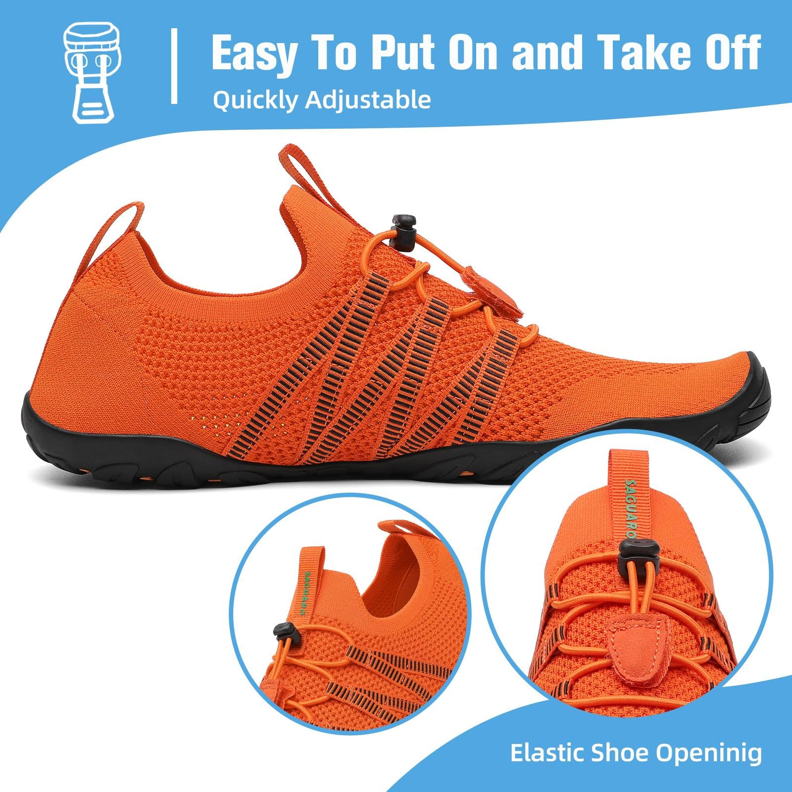 Mishansha Water Shoes for Women Men, Quick-Dry Barefoot Swim Shoes with Drainage Holes, Lightweight Aqua Shoe for Beach Pool River Boating Yoga Walking 7 Women/6 Men Orange