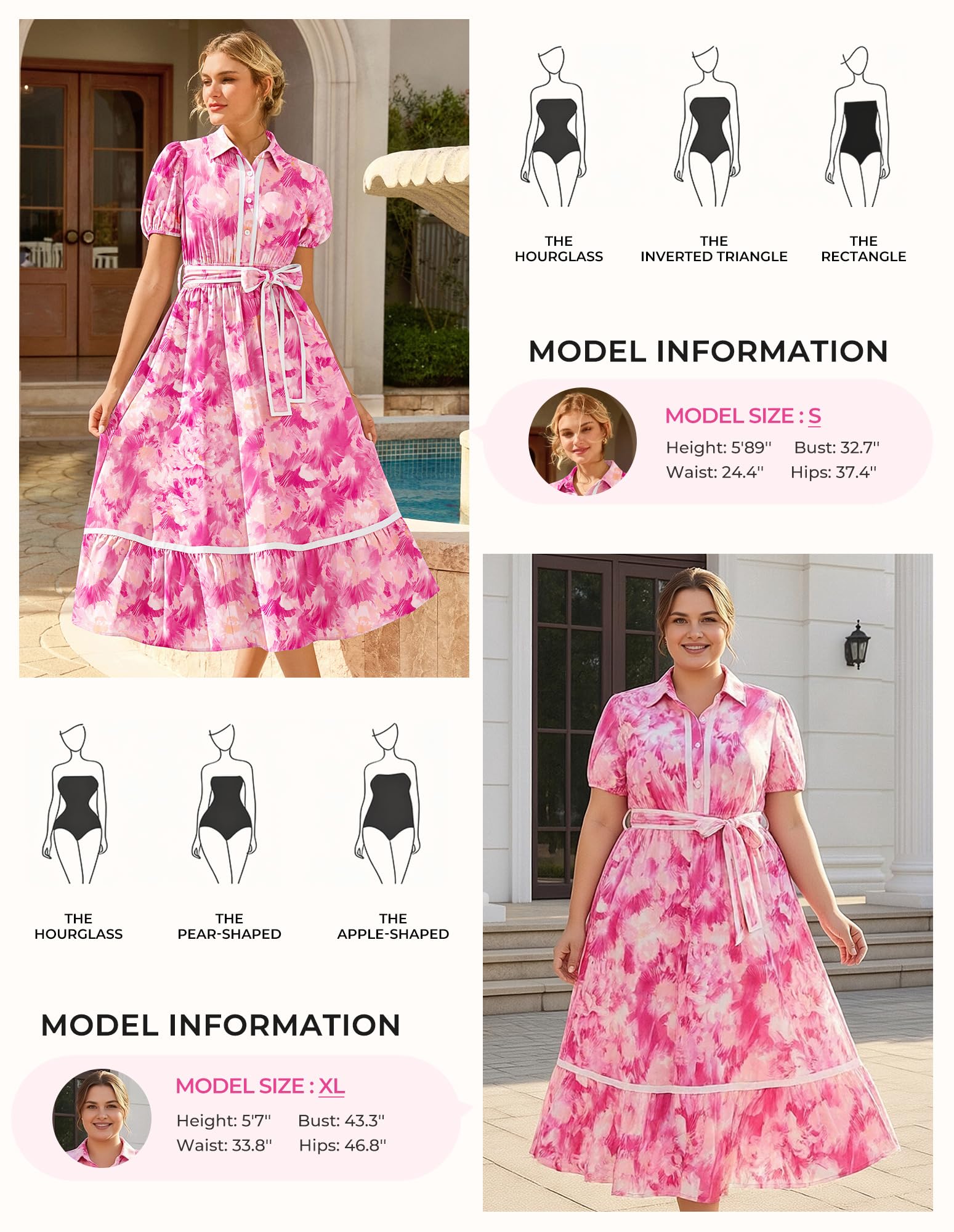 GRACE KARIN Women Summer Floral Maxi Dresses 2026 Wedding Guest Puff Sleeve Shirt Sundresses Boho Spring Clothes with Pockets Rose Floral M
