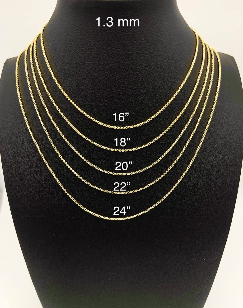 JEWELHEART 14K Real Gold Round Box Chain 1.3mm Yellow Real Gold Chains For Men Diamond Cut Link Chain Necklace For Women with Lobster Clasp 24"