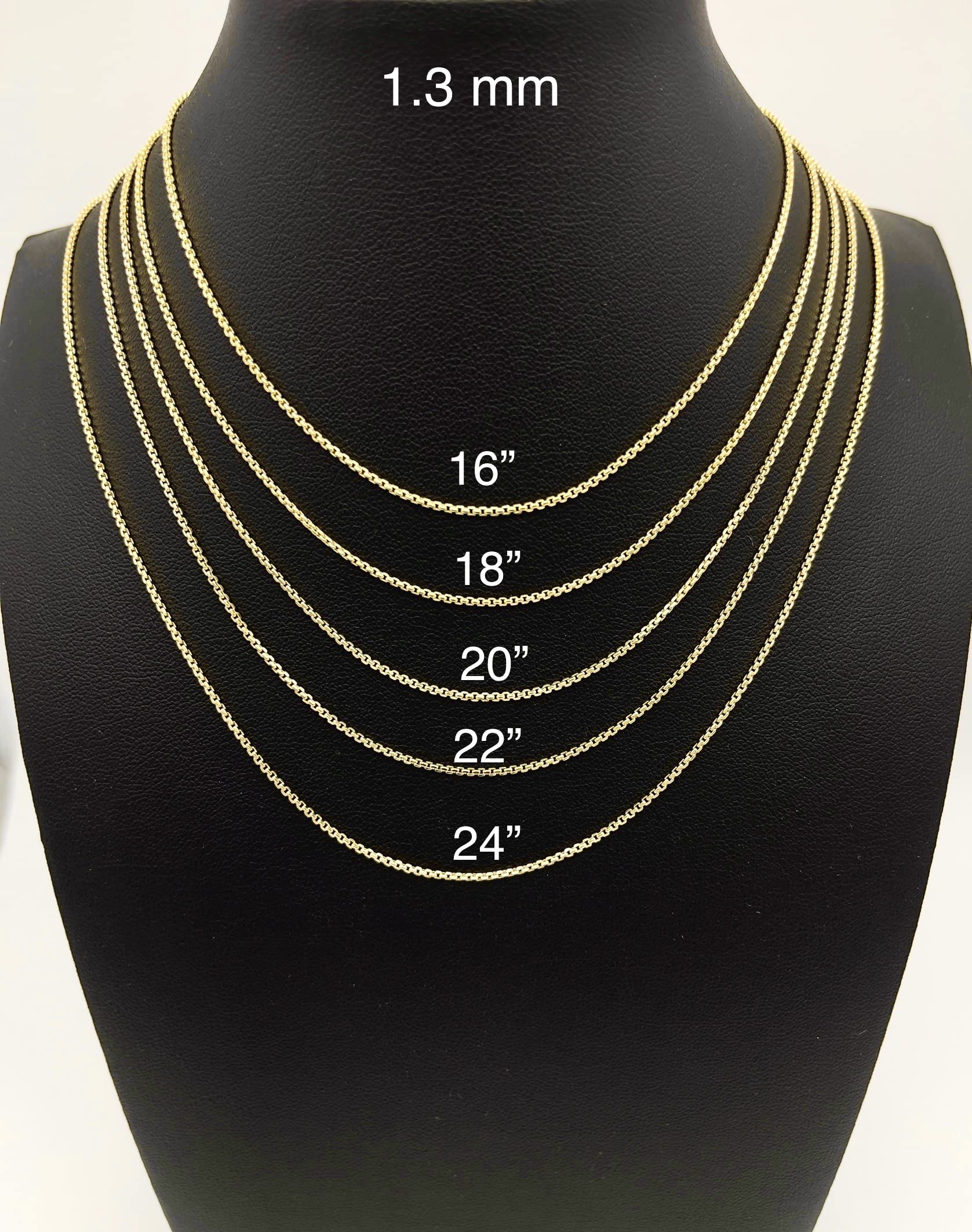 JEWELHEART 14K Real Gold Round Box Chain 1.3mm Yellow Real Gold Chains For Men Diamond Cut Link Chain Necklace For Women with Lobster Clasp 24"