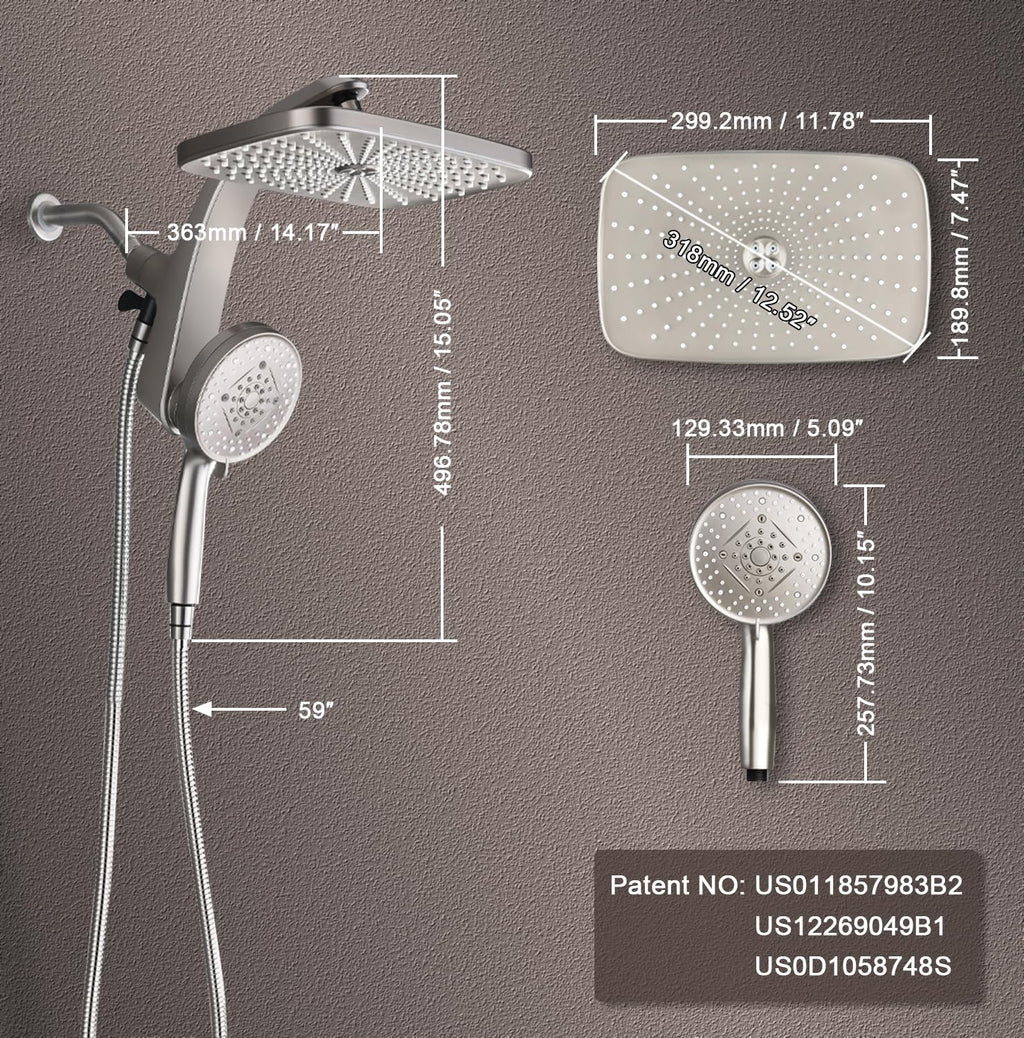 High Pressure Rain Shower Head: Upgrade Shower Heads with Handheld Spray Combo with Fixed Showerhead and 10 Sprays Handheld Shower Head, Detachable Showerheads Built-in Magnetic Docking and Power Jets