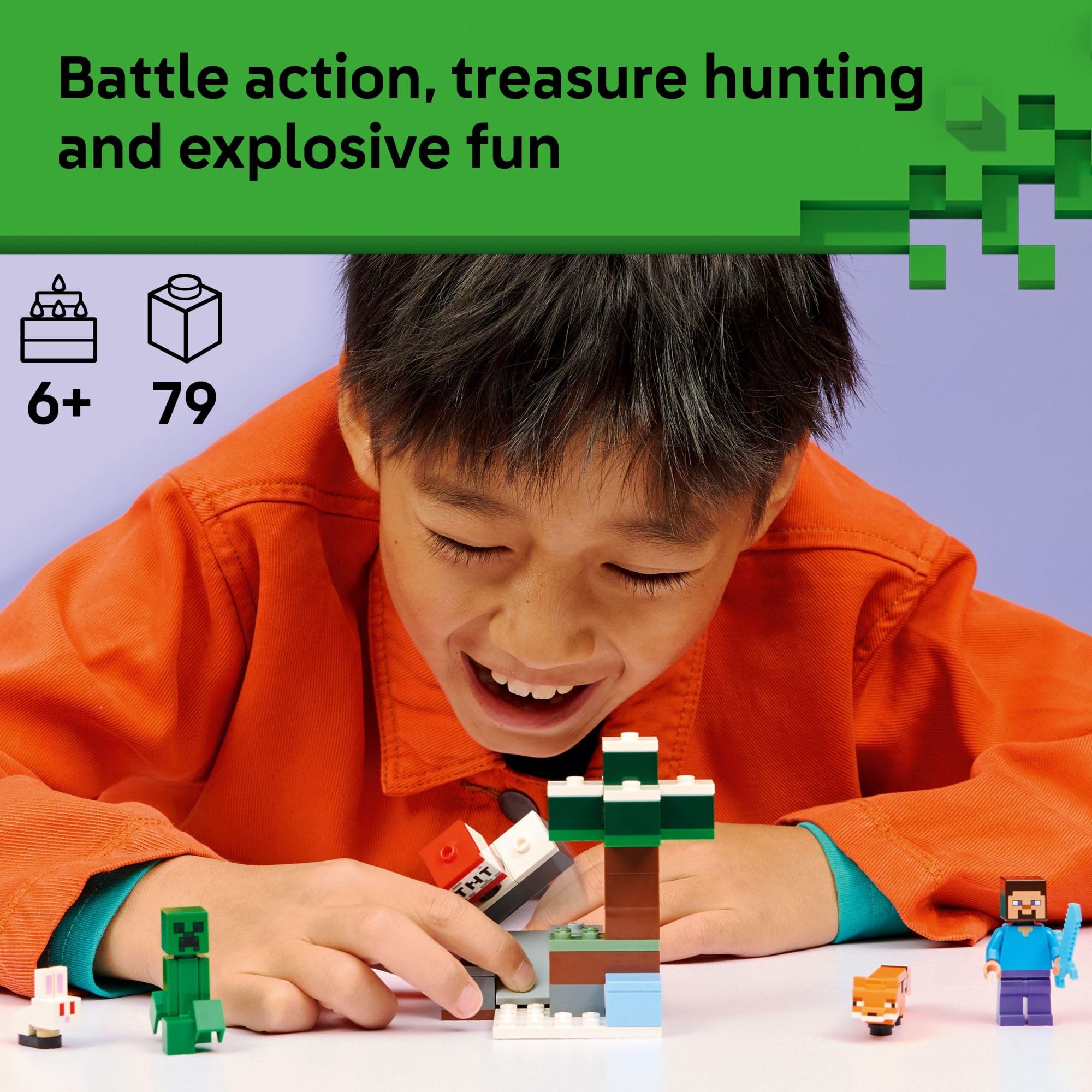 LEGO Minecraft Steve’s Taiga Adventure Building Toy for Boys & Girls - Video Game Playset & Toy Figures for Kids, Ages 6 + - W/2 Minifigures & 2 Pretend Play Animals - Gift Idea for Birthdays - 21583