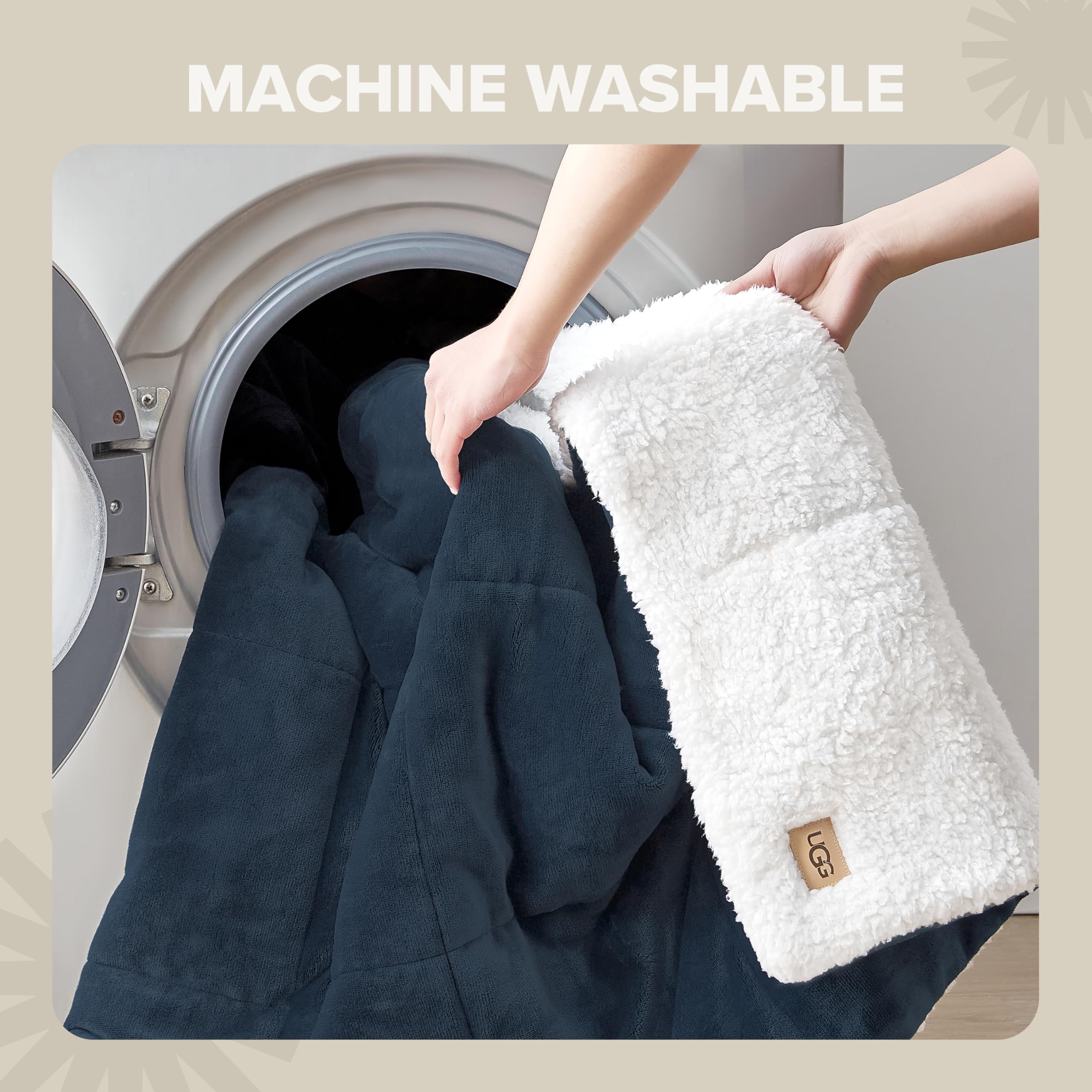UGG Nita Throw Blanket Soft Reversible Plush Throw for Couch or Bed Cozy Fuzzy Warm Fluffy Blanket for Living Room or Cute Bedroom Decor Down Alternative Washable, 50-inch x 70-inch, Navy Blue