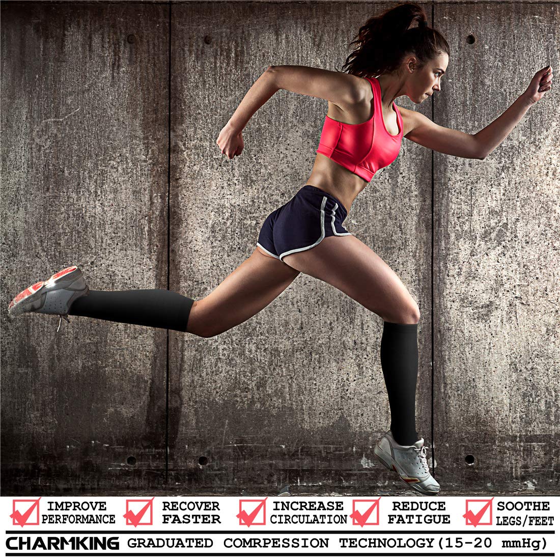 CHARMKING Compression Socks for Women & Men Circulation (3 Pairs) 15-20 mmHg is Best Athletic for Running, Flight Travel, Support, Cycling, Pregnant - Boost Performance, Durability (S/M,Black)