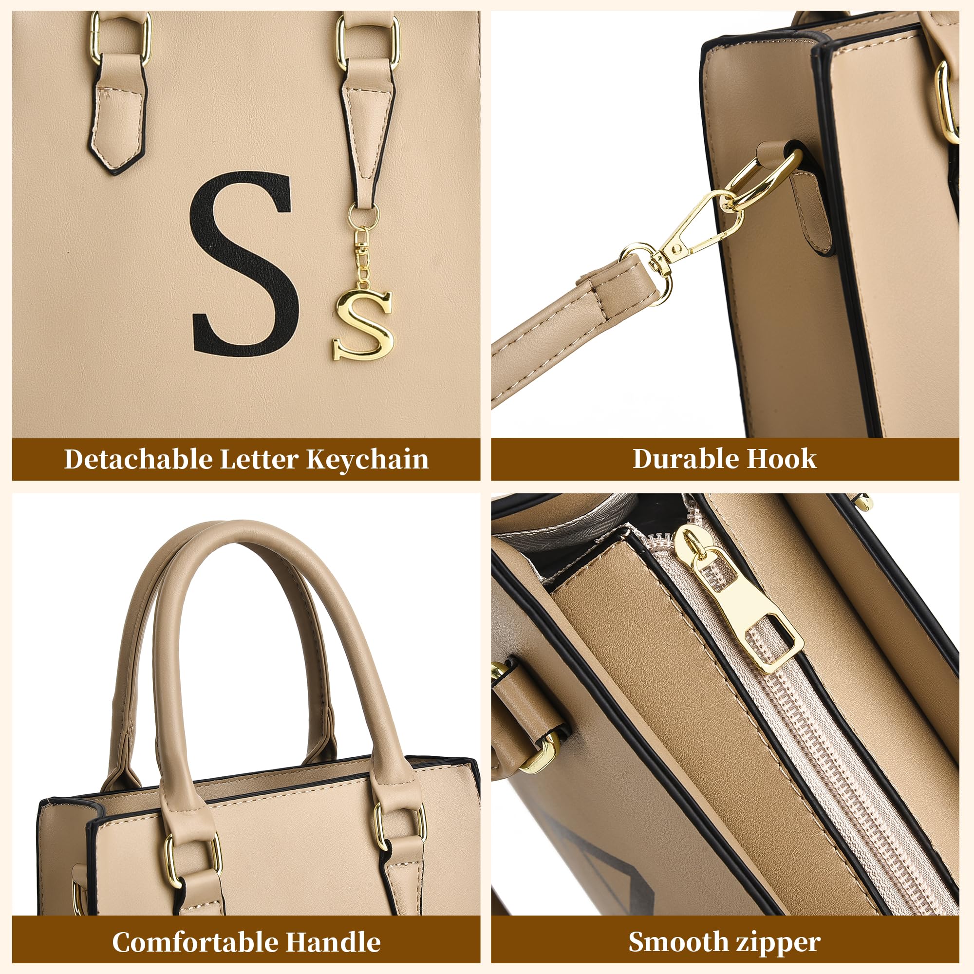 I IHAYNER Women Tote Bags Trendy Personalized Initial Shoulder Bag Top Handle Satchel Purse for Women Crossbody Hobo Handbags (Khaki-S)