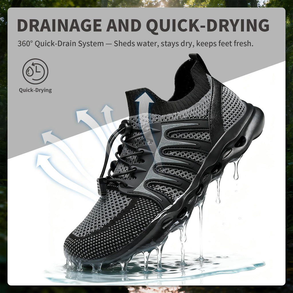 Water Shoes for Men Women Hiking Amphibious Beach Mens Shoes Lightweight Water Sports Shoes for Swimming Fishing Kayaking BlackGrey