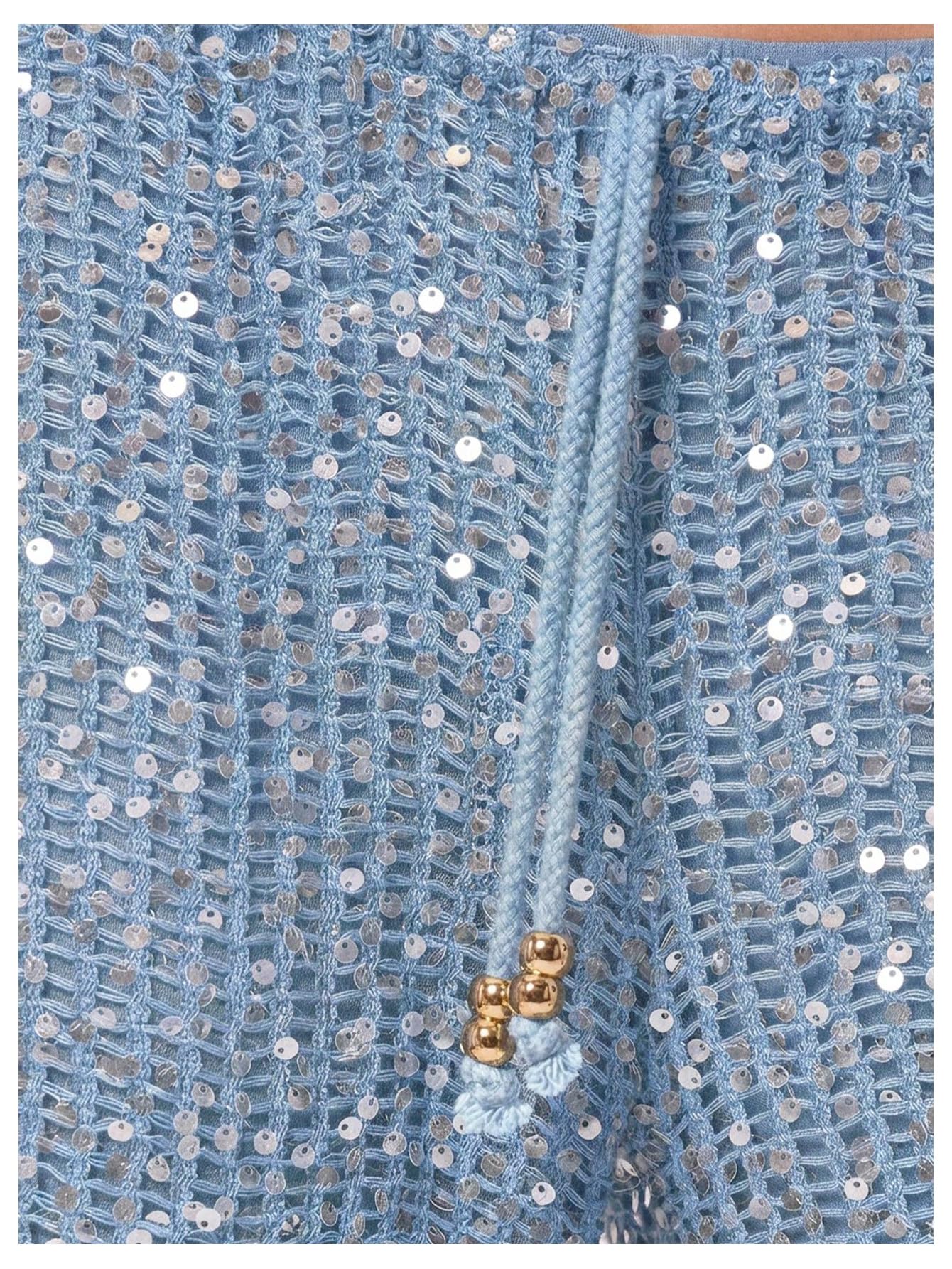 WDIRARA Women's Sequin Crochet Cover Up Pants Hollow Out Beach Pants Swimwear Light Blue Large