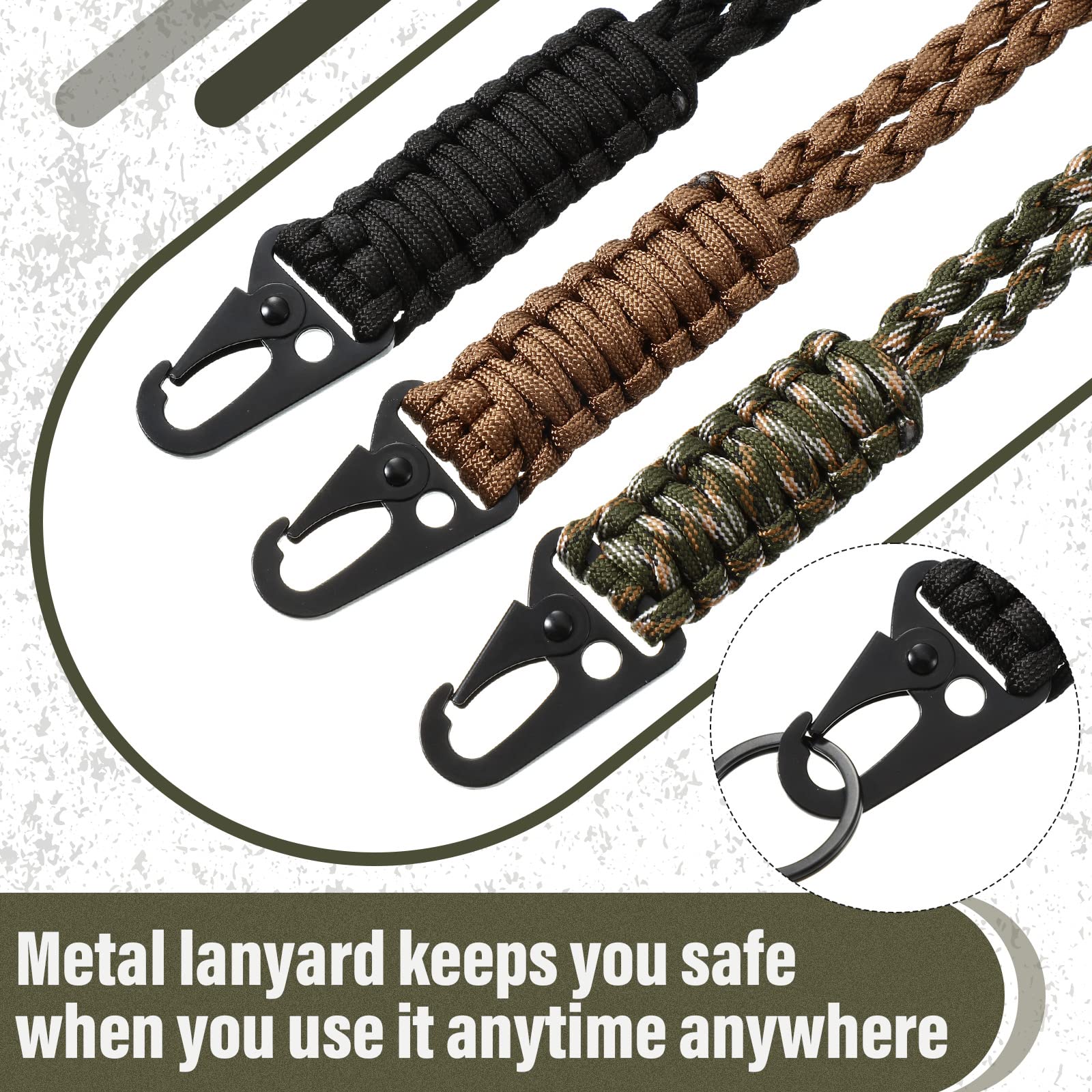 Shappy 3 Pieces Paracord Lanyard Keychains Braided Wrist Strap for Men Women Outdoor Survival Parachute Rope Lanyard Keychain with QX0263 Heavy Duty Braided Paracord Set