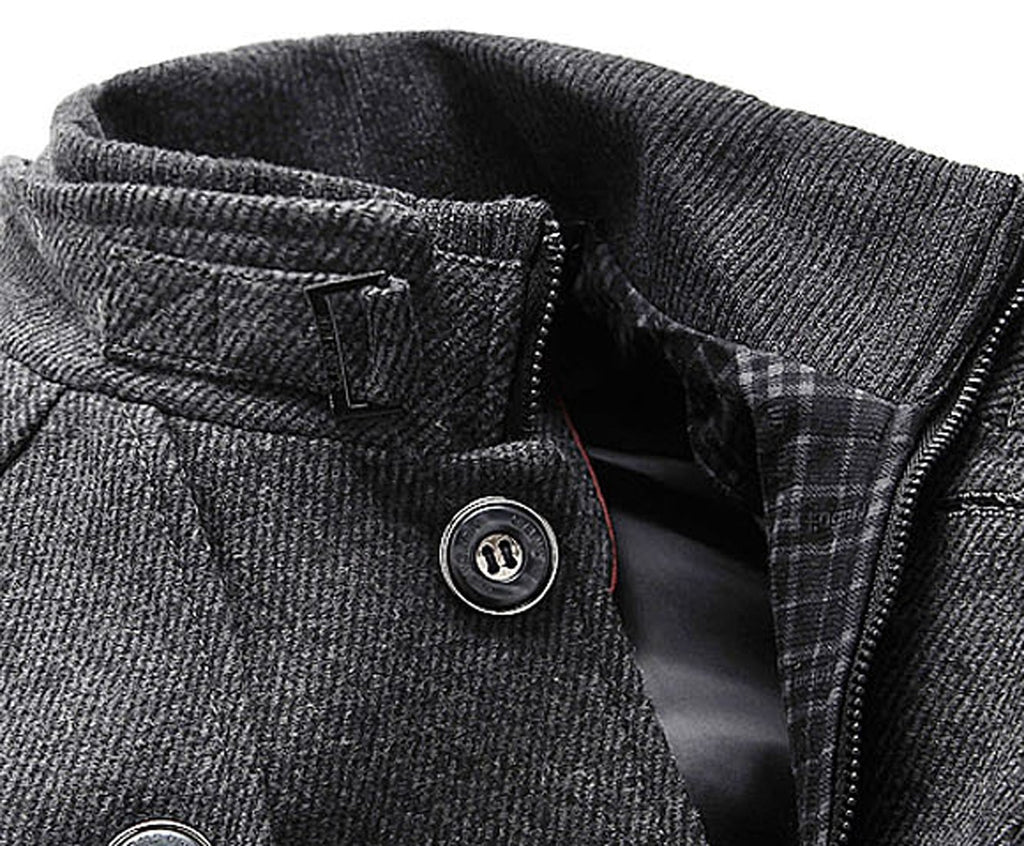chouyatou Men's Winter Stylish Wool Blend Single Breasted Military Peacoat (Small, Gray)