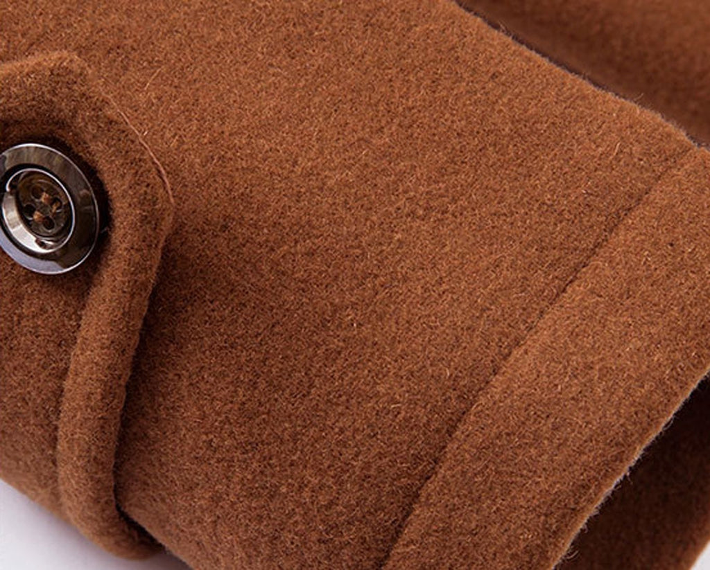 chouyatou Men's Stand Collar Wool-Blend Classic Pea Coat with Removable Inner Collar (Small, H36-Brown)
