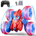 Spider Remote Control Car, 360° Stunt RC Cars for Kids Ages 6-12 Double-Sided Rotation, 4WD Cool Wheel Lights&2.4GHz Control; Rechargeable Electric Race Car Toys Gift for Boys Girls (Red&Blue)