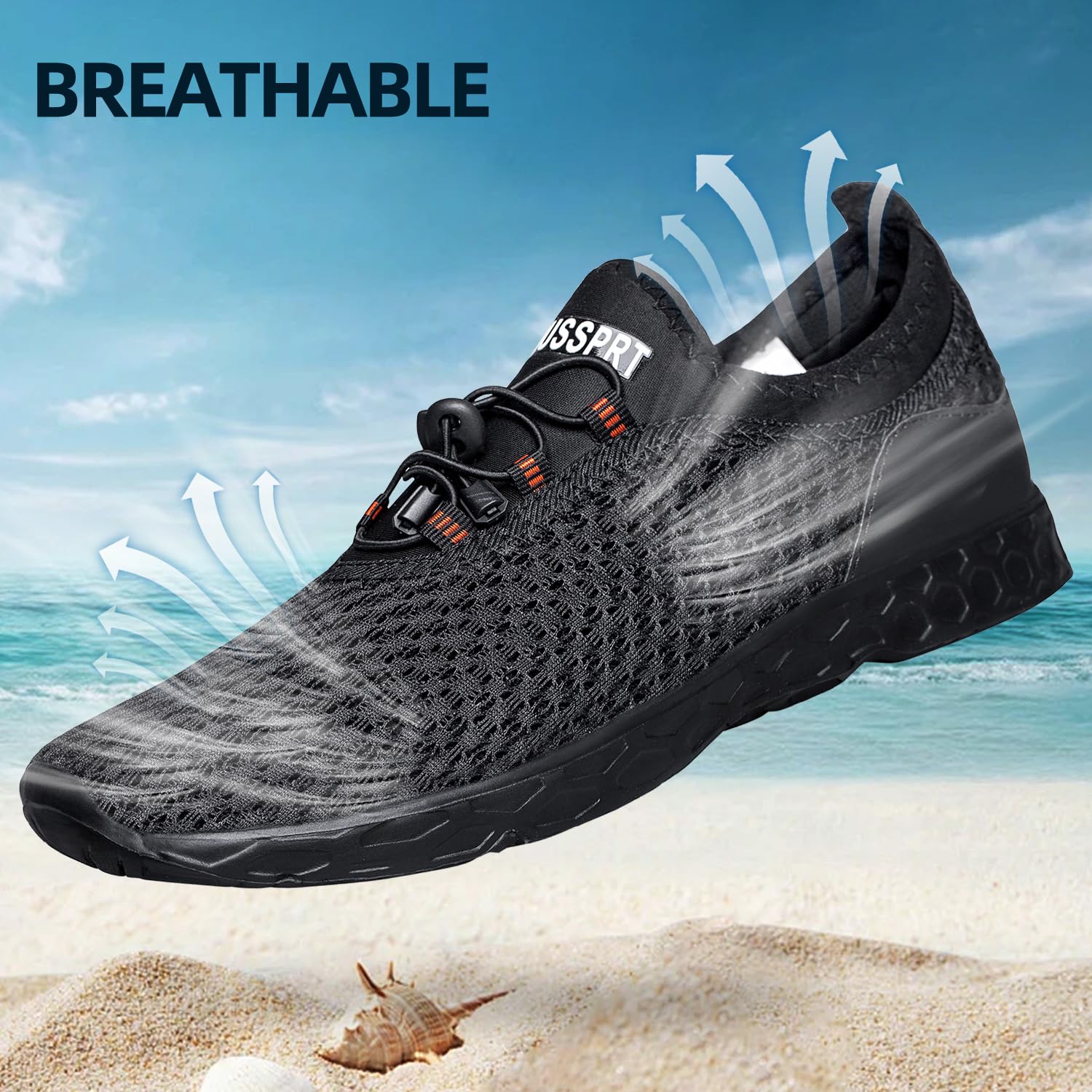 DOUSSPRT Men's Water Shoes Quick Drying Sports Aqua Shoes AllBlack Size 10