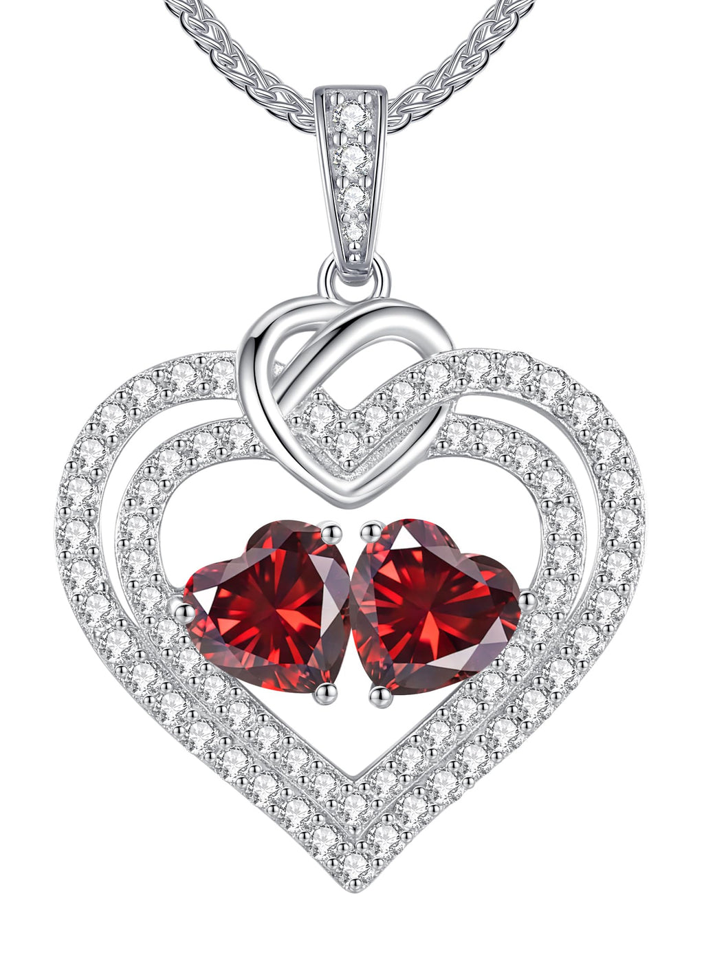 LOUISA SECRET Sparkling Double Heart Birthstone Necklace Gifts for Women, 925 Sterling Silver Fine Jewelry, Pendant Heart Necklace Birthday Anniversary Christmas Gift for Women Wife Mom Girlfriend