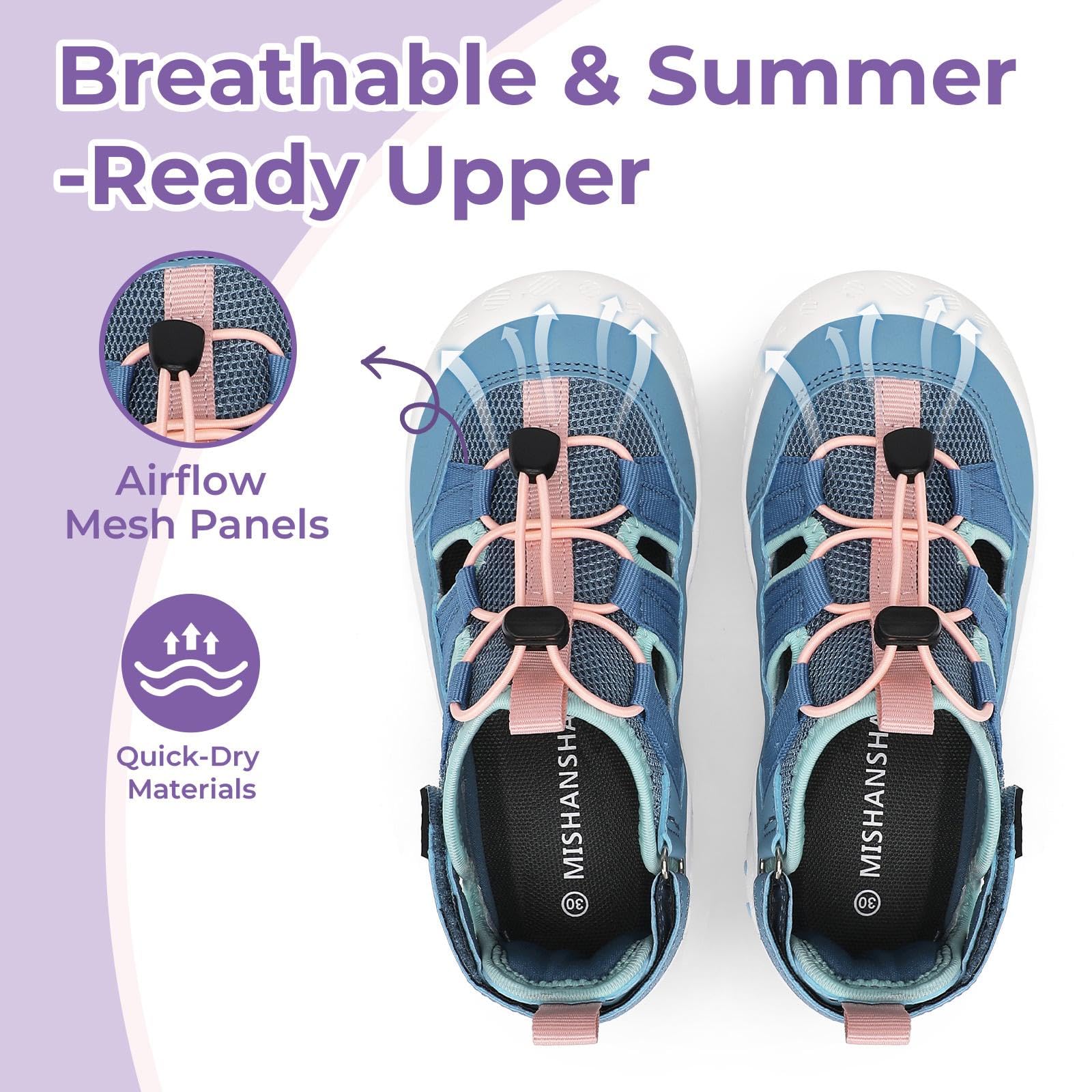 Mishansha Toddler Girls Sandals Closed Toe, Adjustable Breathable Summer Outdoor Hiking Walking Shoes for Kids Play & Beach Blue 12 Little Kid