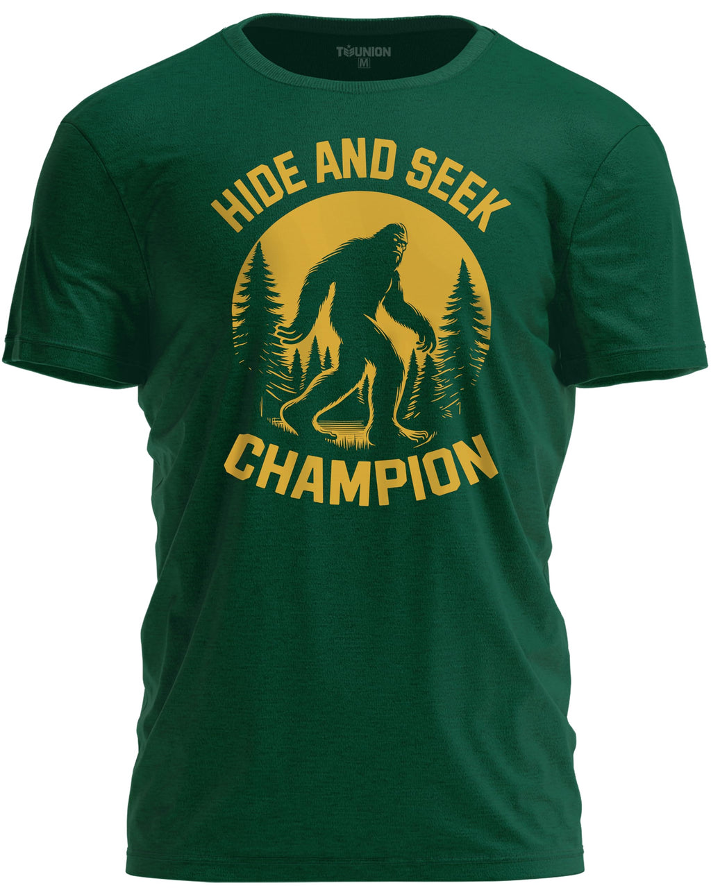 TeeUnion Hide and Seek Champion T-Shirt – Funny Bigfoot Graphic Sarcastic Tee for Men Forest Green