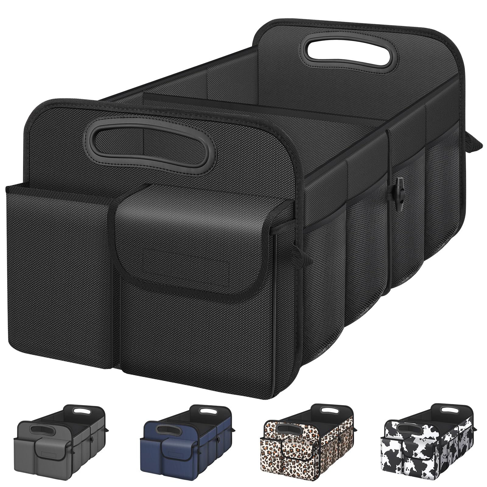 Femuar Car Trunk Organizer with Large Capacity Waterproof Car Accessories for Women & Men, Collapsible Trunk Organizer for Suv/Jeep/Sedan (Black, Standard)