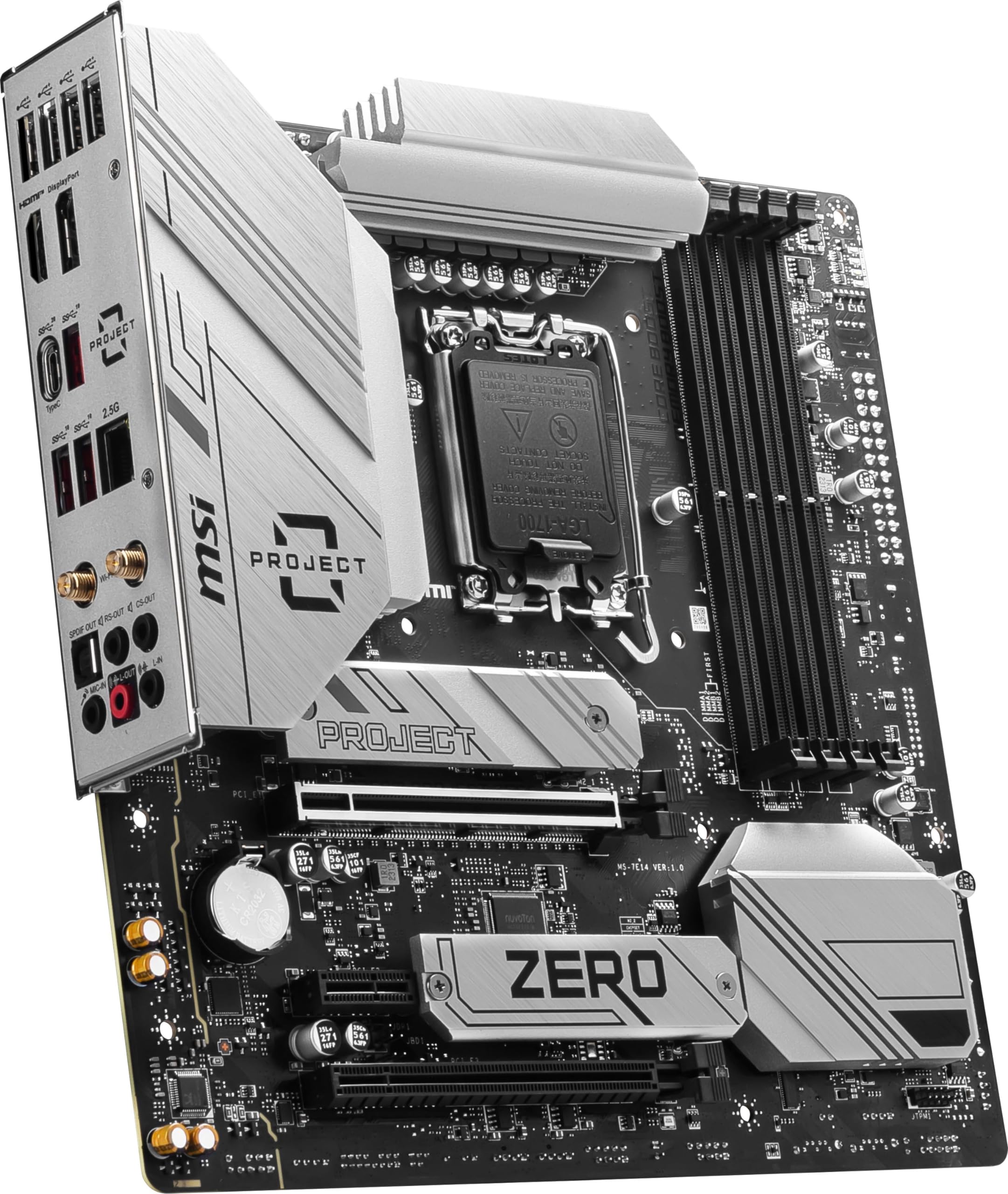 MSI B760M Project Zero Gaming Motherboard (Support 14th/13th/12th Gen Intel Processors, LGA 1700, DDR5, PCIe 5.0, M.2 Slots, 2.5Gbps LAN, USB 3.2 Gen2, HDMI/DP, Wi-Fi 6E, Bluetooth 5.3, mATX)
