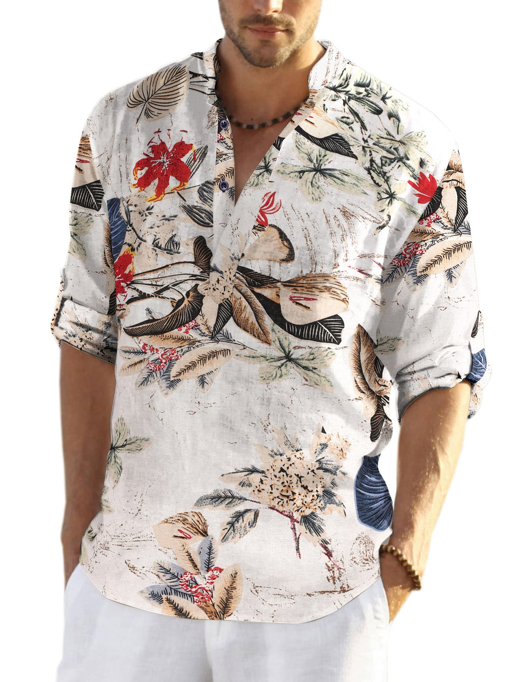 COOFANDY Men's Cotton Linen Shirts Long Sleeve Casual T-Shirts Hippie Summer Beach Tops