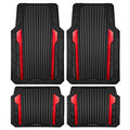 CAR PASS Heavy Duty Rubber Car Mats Metallic, Aluminum Film All Weather Floor Mats Waterproof Universal Trim to Fit Automotive SUV Sedan Van 4 Piece Anodized Deep Dish Two-Tone Sporty Black Red Chrome