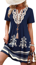 Womens Summer Dresses Casual Midi Dress Beach Vacation Outfits Wedding Guest Floral Dress Lace Spring Clothes Hawaiian Elegant Classy Cute Cruise Outfits for Women Resort Wear L
