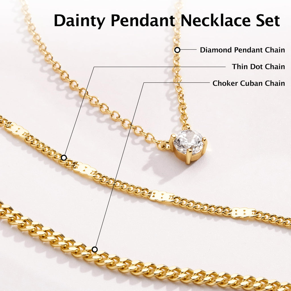 WomenGifts Layered Gold Necklaces for Women, 14K Gold Plated Dainty Cute Pendant Necklace Jewelry Set, Chunky Stackable Cuban Chain Choker Collar, Trendy Waterproof Non Tarnish Jewelry Gift