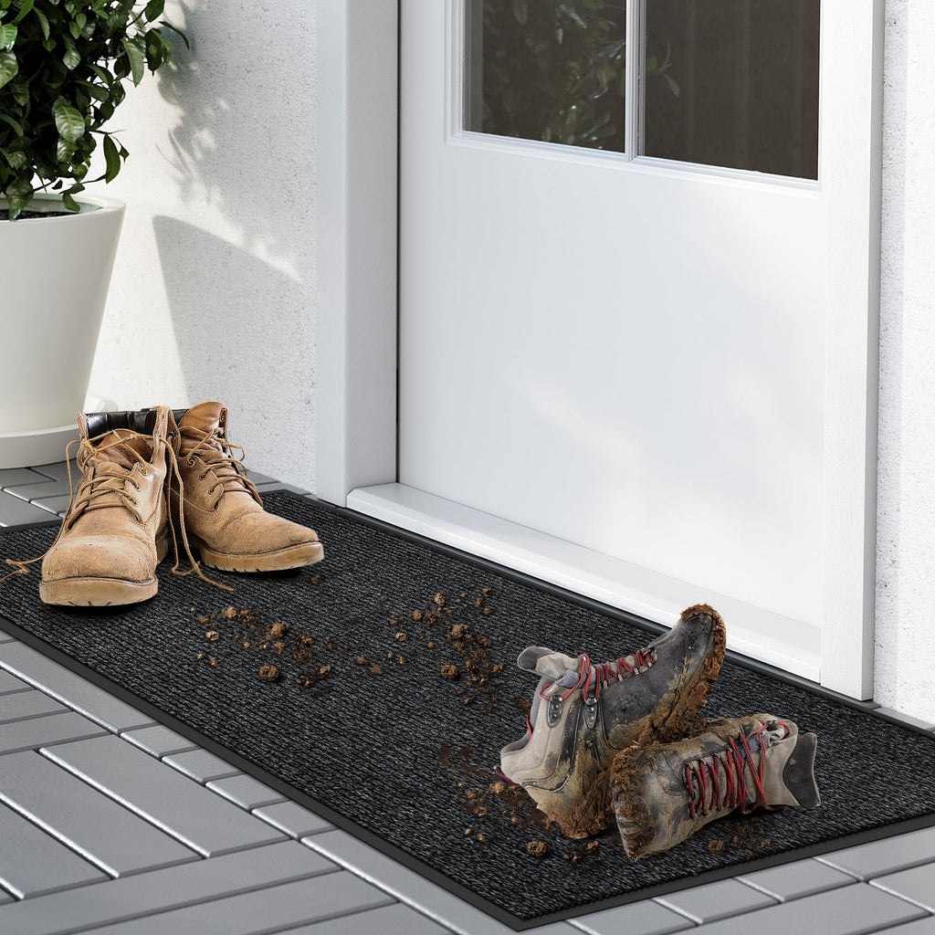 Kuyal Front Door Mat, 2'x3' Indoor Outdoor Entrance Mats, Commercial Floor Inside Outside Entrance, Heavy Duty Durable Welcome Mat, Rubber Backing Non Slip Outdoor Mats for Entryway,Dark Gray