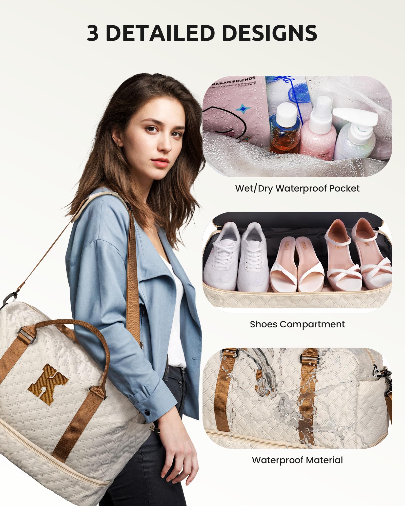 Vogewood Birthday Gift for Women-Duffle Bag with Shoe Compartment, Personalized Gift-Weekender Bag for Women，Overnight Bag with Wet Pocket,Girls Travel Bag with Makeup Bag Gifts for Grandma (Letter K)