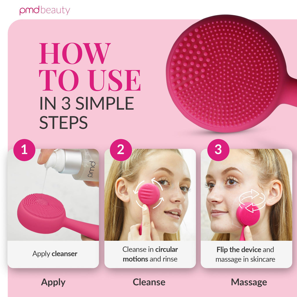 PMD Beauty: Electric Facial Cleansing Brush - Smart Facial Device with Silicone Brush & Anti-Aging Massager, Pink