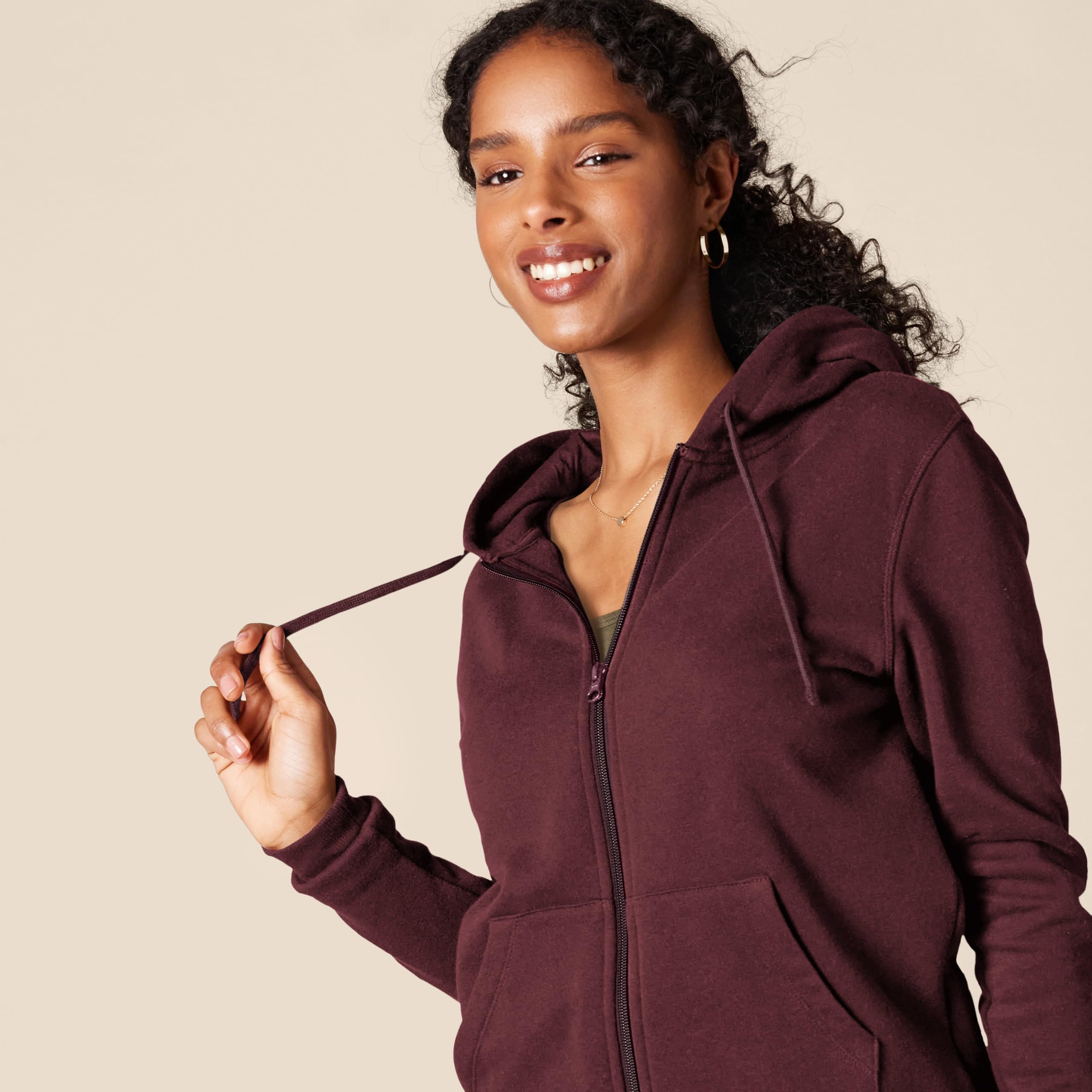 Amazon Essentials Women's Fleece Full-Zip Hoodie (Available in Plus Size), Burgundy, X-Large