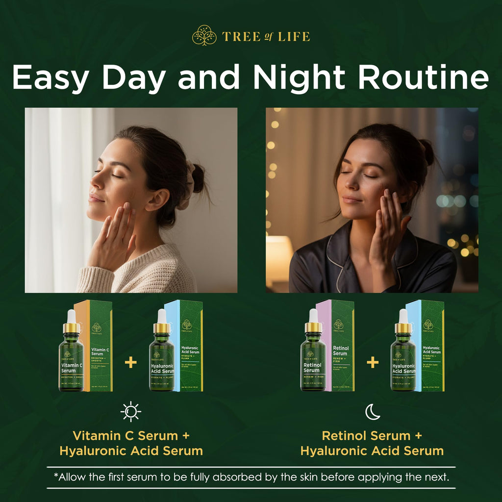 Tree of Life Beauty Facial Skin Care Set, Brightening, Firming, Hydrating, Dry Face, Dermatologist Tested - Trio Power Kit, Vitamin C, Retinol and Hyaluronic Acid, 3 count of 1 Fl Oz