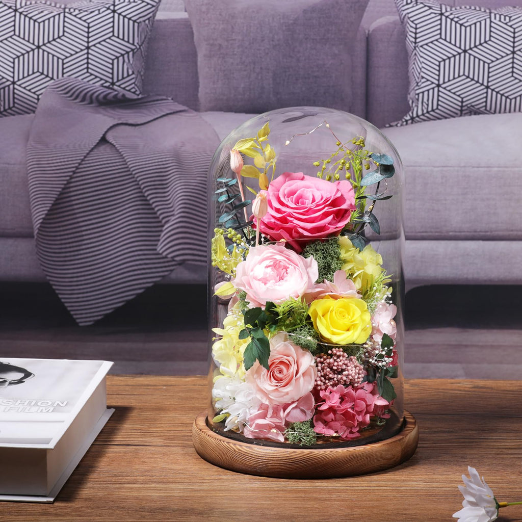 lovenfold Flowers for Delivery Preserved Flowers Rose in Glass Dome,Pink Rose Forever Flowers Birthday Gifts for Women Mom Grandma Friend for Her,Home Decor