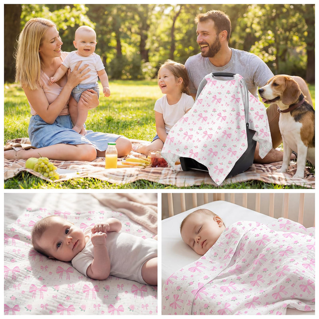 Car Seat Cover Baby, Muslin Cotton Infant Car Seat Canopy, Universal Baby Car Seat Cover, Breathable Nursing Cover Canopy Shower Gift