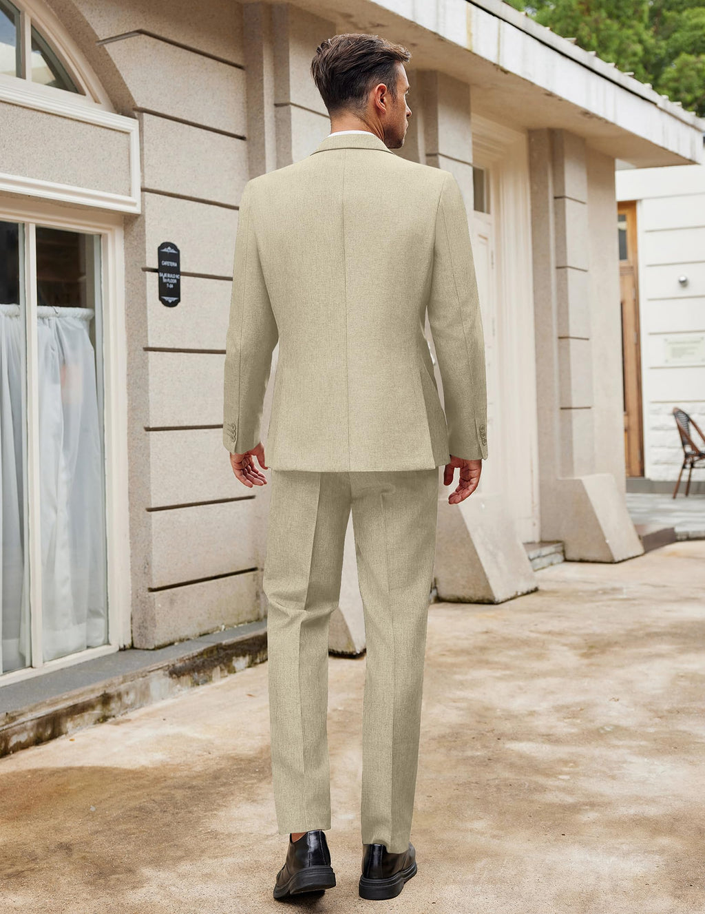 COOFANDY Mens Casual Suits 2 Piece Set One Button Dress Suits for Graduation Wedding Business, Light Khaki, Large