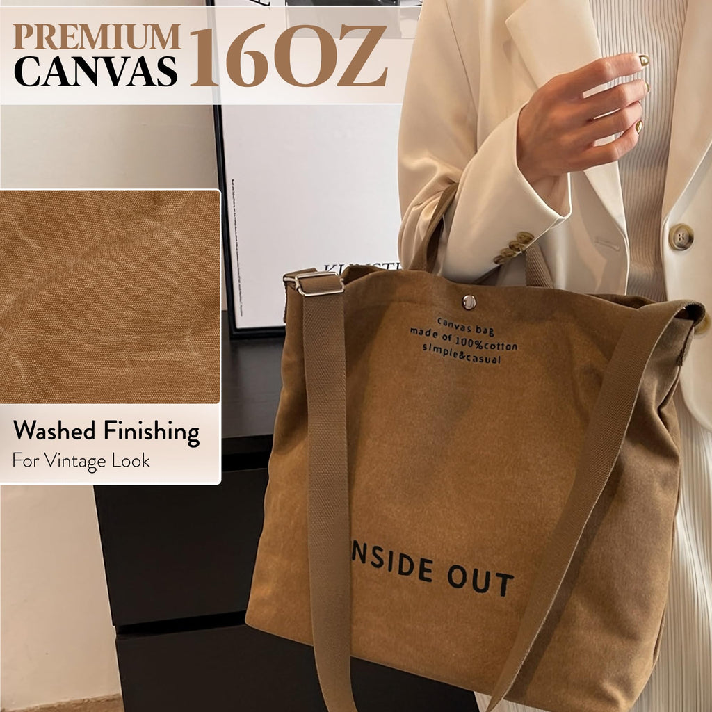 Large Tote Bag for Women, Canvas Bag Women Gift, Fashion Crossbody 16oz Cotton Bag, Large Capacity Shoulder Bag