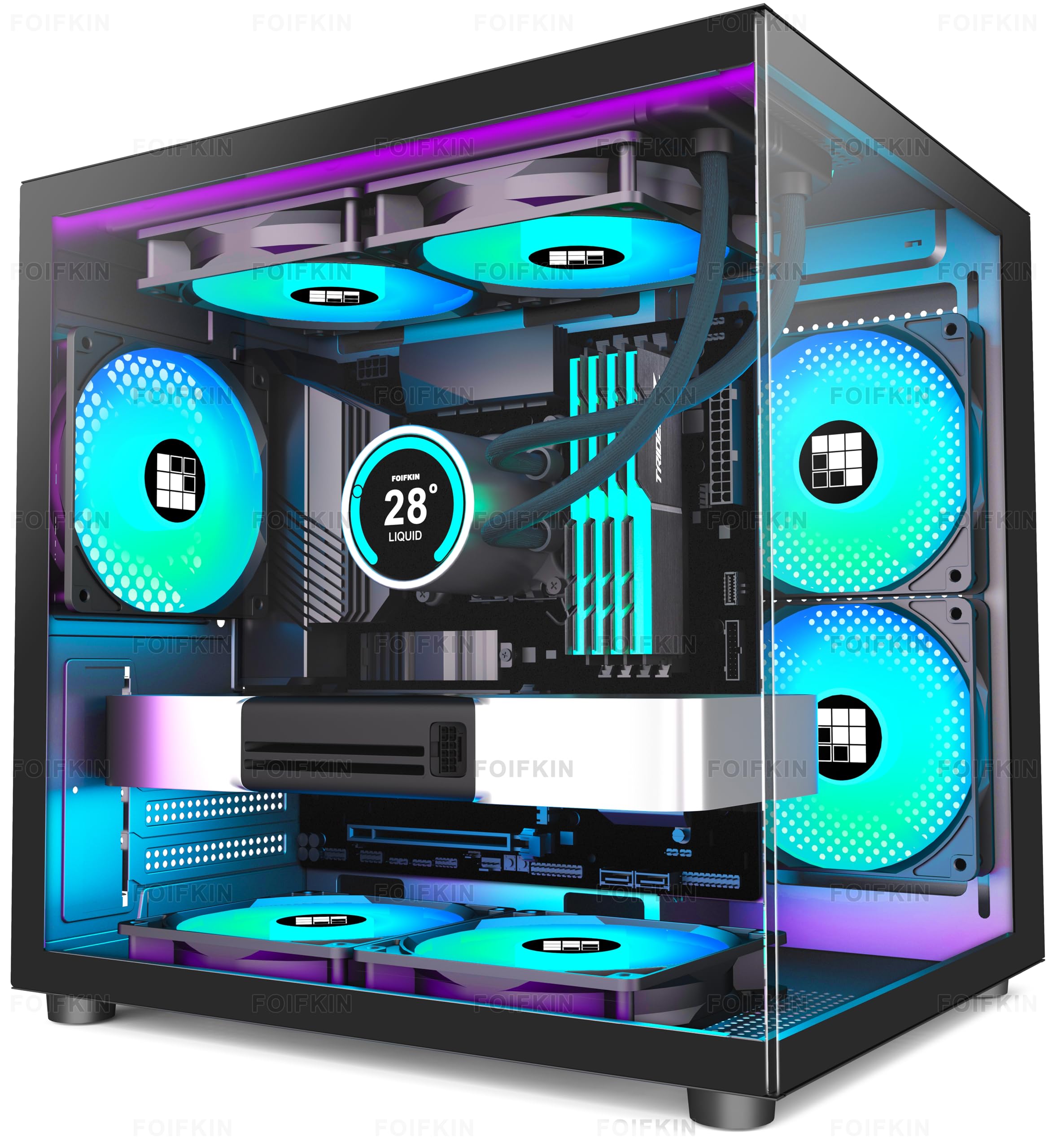 FOIFKIN F100 PC Case - Pre-Installed 3 ARGB Fan, Micro-ATX Gaming PC Case, 270° Panoramic Glass with USB 3.0, FOIFKIN (Black)