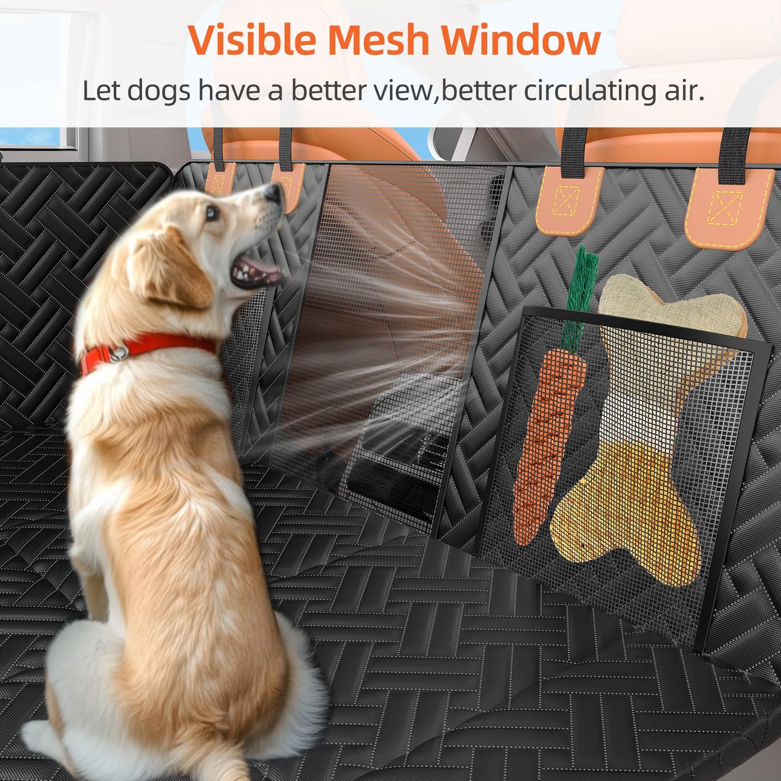LEHNI Back Seat Extender for Dogs,Hard Bottom Car Seat Cover for Dogs with Mesh Window,Waterproof Backseat Pet Cover Hard Bottom-Dog Car Seat Cover for Back Seat Dog Hammock for Car/SUV